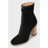 Suede ankle boots with gold heels