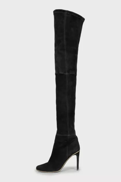 Suede over the knee boots with gold decor