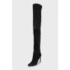 Suede over the knee boots with gold decor