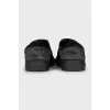 Textile slip-ons with rhinestones and embroidery