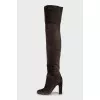 Brown suede over the knee boots with heels