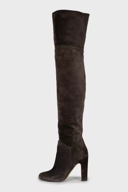 Brown suede over the knee boots with heels