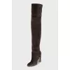 Brown suede over the knee boots with heels