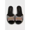 Suede flip flops with rhinestones