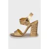 Gold leather sandals with crystals