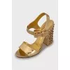 Gold leather sandals with crystals