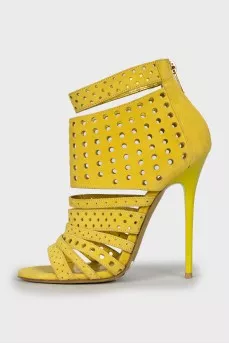 Perforated suede stiletto sandals