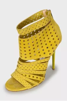 Perforated suede stiletto sandals