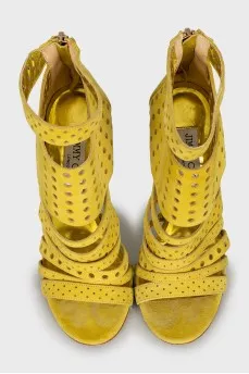 Perforated suede stiletto sandals