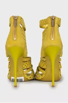 Perforated suede stiletto sandals