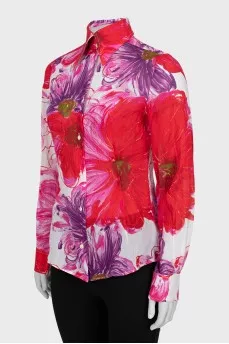 Fitted blouse with floral print