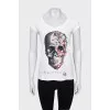 T-shirt with print and rhinestones