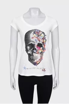 T-shirt with print and rhinestones