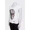 T-shirt with print and rhinestones