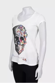 T-shirt with print and rhinestones