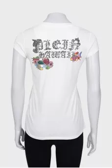 T-shirt with print and rhinestones