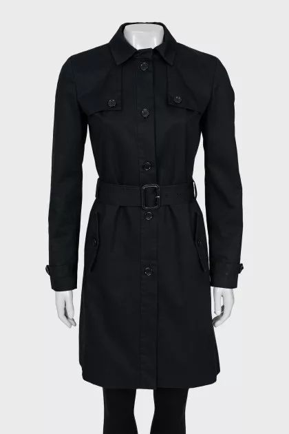 Black trench coat with belt