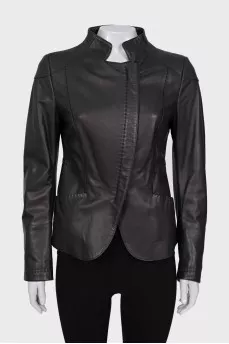 Leather jacket with accent stitching