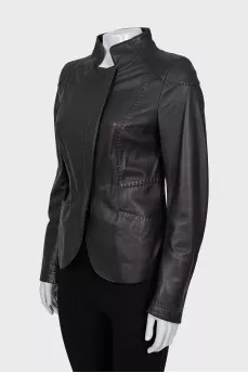 Leather jacket with accent stitching