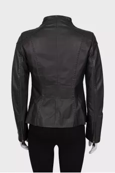 Leather jacket with accent stitching