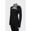 Wool blouse with lace insert