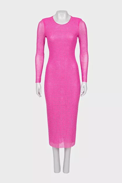Long sleeve dress decorated with rhinestones