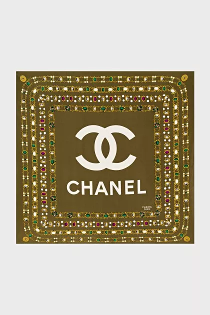 Green scarf with brand logo