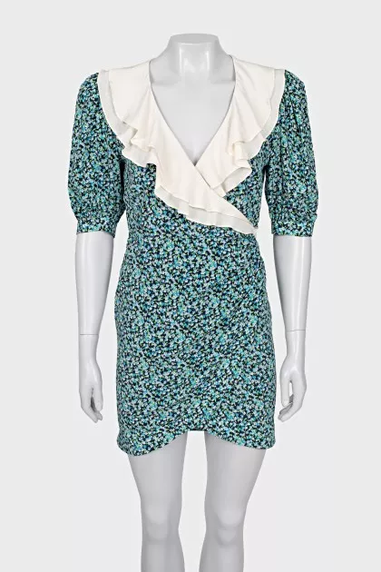 Printed dress with white collar