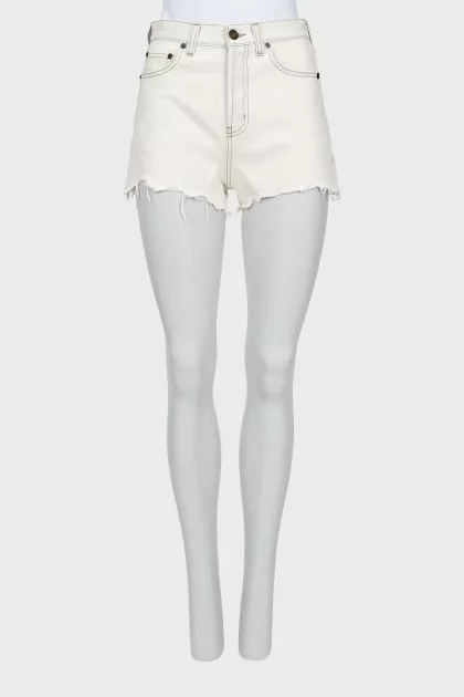 White denim button down shorts