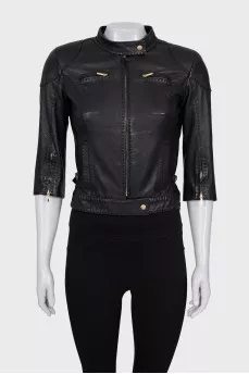 Leather jacket with short sleeves
