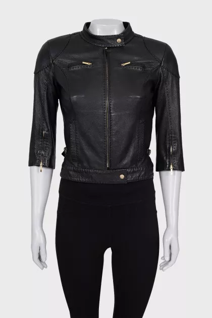 Leather jacket with short sleeves