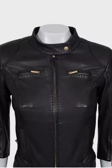Leather jacket with short sleeves