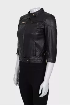 Leather jacket with short sleeves