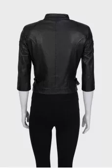 Leather jacket with short sleeves