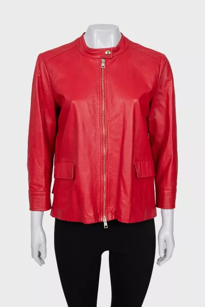 Leather jacket with frills