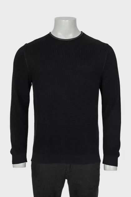Men's jumper with leather collar