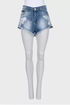 Denim shorts with decorated pocket