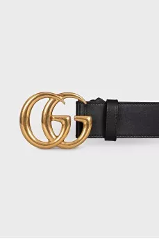 Leather belt with branded buckle