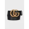 Leather belt with branded buckle