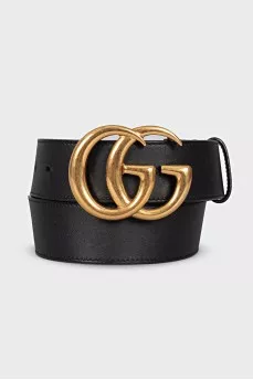 Leather belt with branded buckle