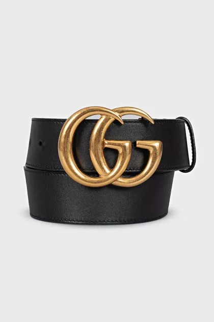 Leather belt with branded buckle