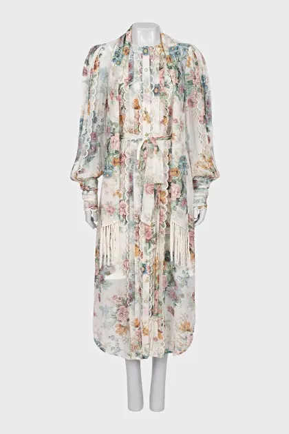 Silk dress with frills and fringe
