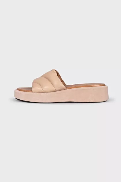 Suede and leather flip flops