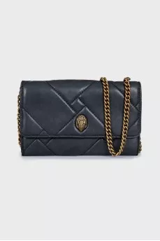 Black leather bag with gold chain