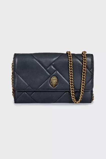 Black leather bag with gold chain