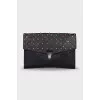 Black leather clutch with crystals