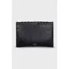 Black leather clutch with crystals