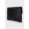 Black leather clutch with crystals