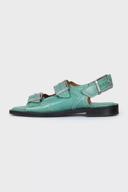 Green embroidered sandals