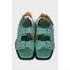 Green embroidered sandals